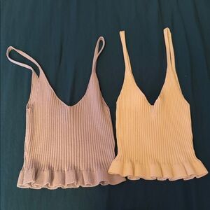 Women's COTTON CANDY LA Ribbed Knit Tank Tops - Beige and  blue